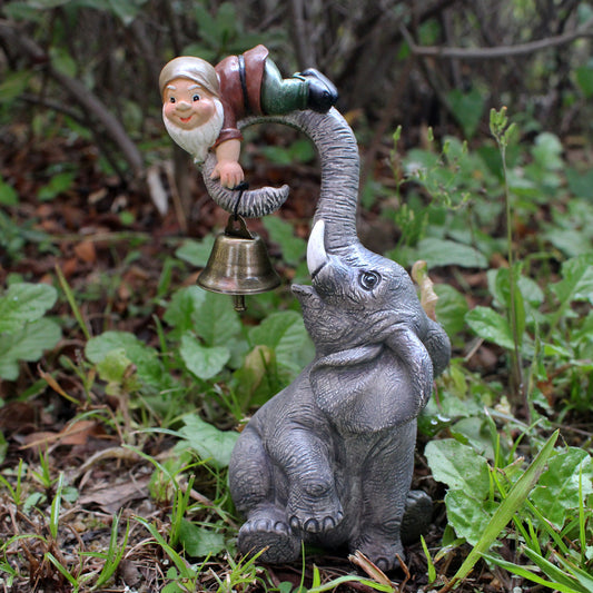 Dwarf Gnomes Elephant Bell Resin Statues