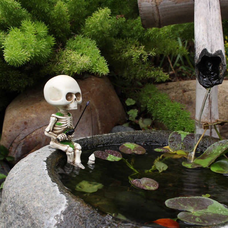 DISTINCTIVE STYLE Fishing Skeleton Statue