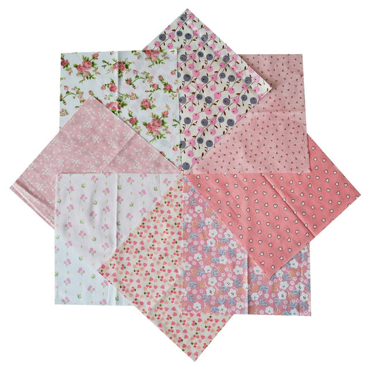 Pink Floral Patchwork Fabrics - 8Pcs